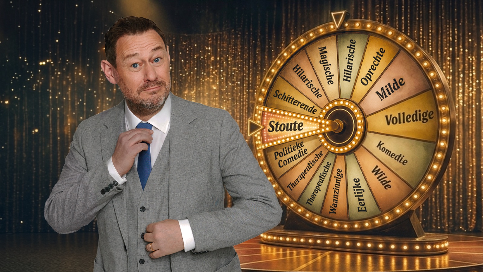 Bart De Pauw naast het rad van De Stoute Bart De Pauw Show